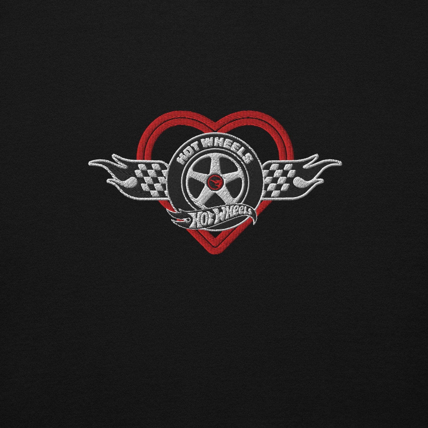 Hot Wheels Checkered Hearts Embroidered Black Hoodie